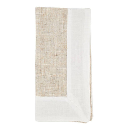 Natural & White Two-Tone Banded Border Placemats, Table Runner or Napkins