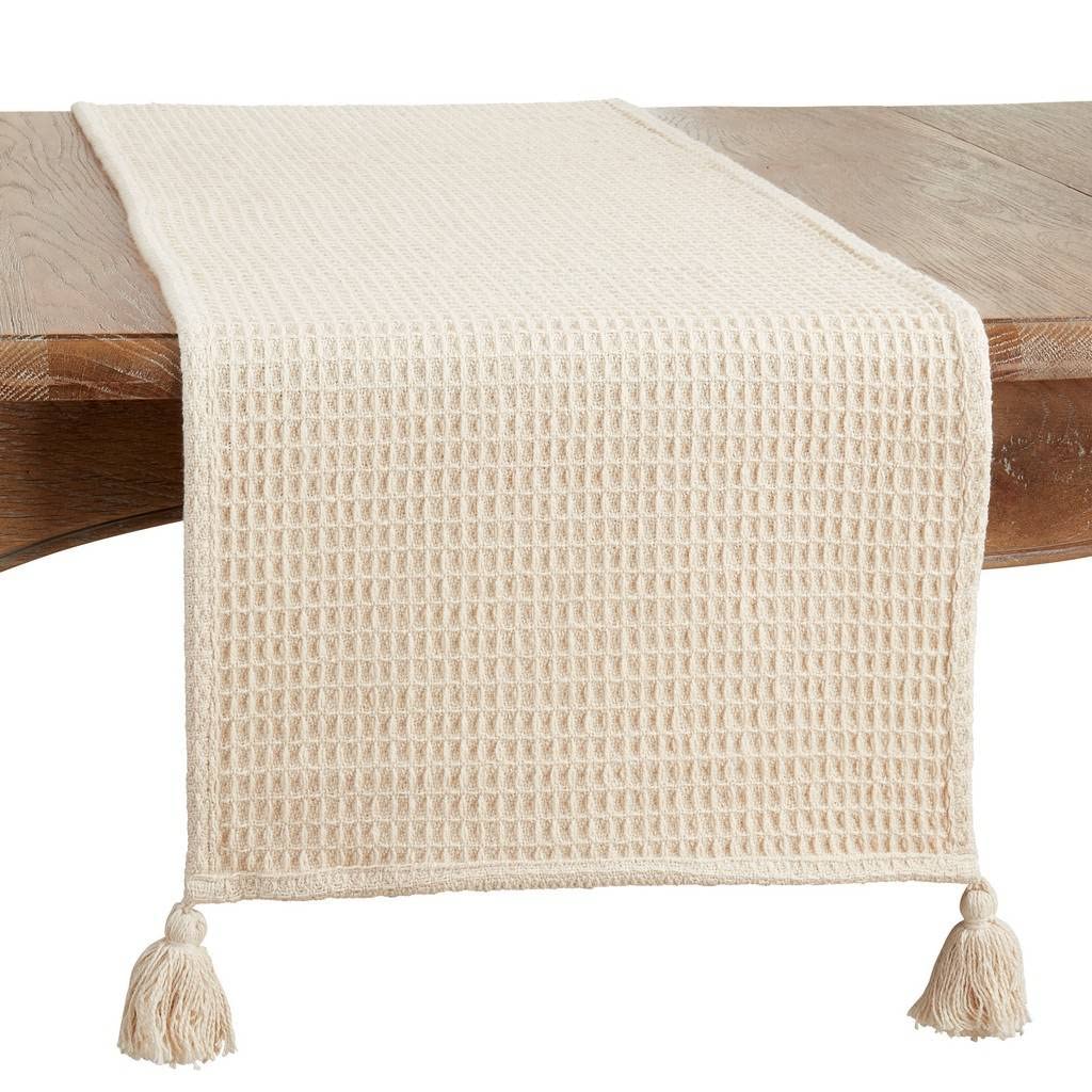 Waffle Weave Tassel Cotton Table Runner 16" W x 72" L