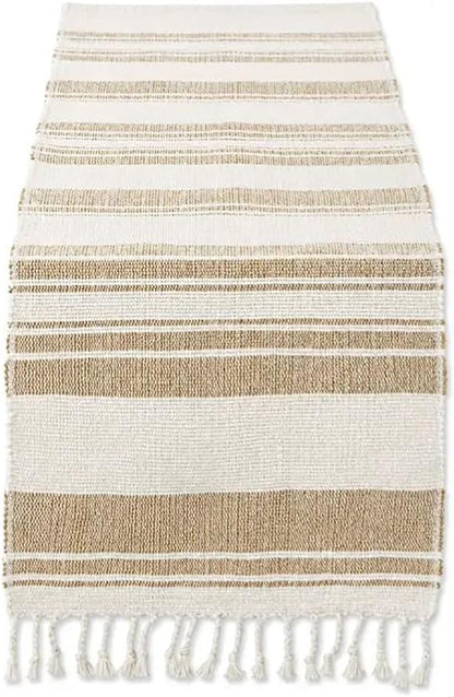 Cotton Jute Table Runner with Tassel Fringe 14 x 72 Inch