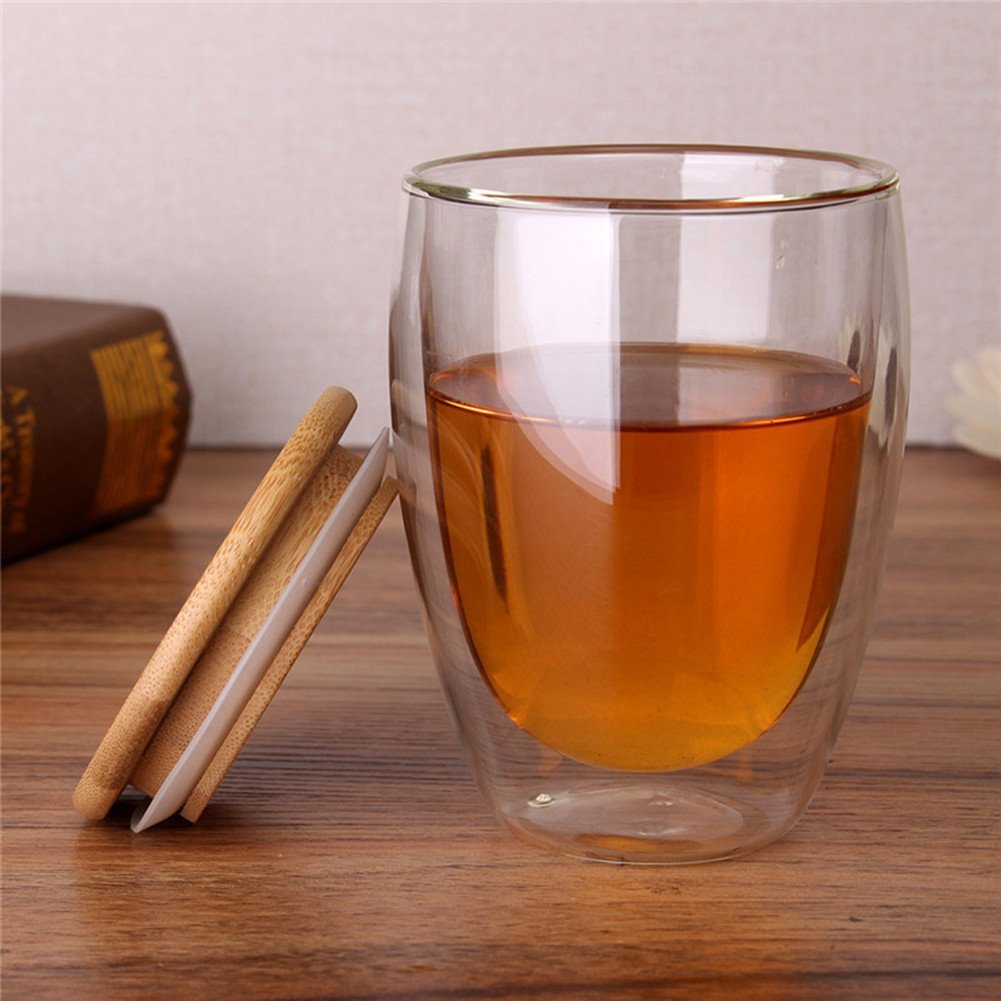350ml 12oz Double Walled with Bamboo Lid Double ceramic mug with nature-inspired artwork - product view 6