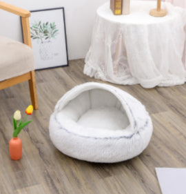 2 in 1 Dog and Cat Bed Pet Winter Bed Round Plush Warm Bed House Soft uncategorized / needs cleanup with nature-inspired artwork - product view 10