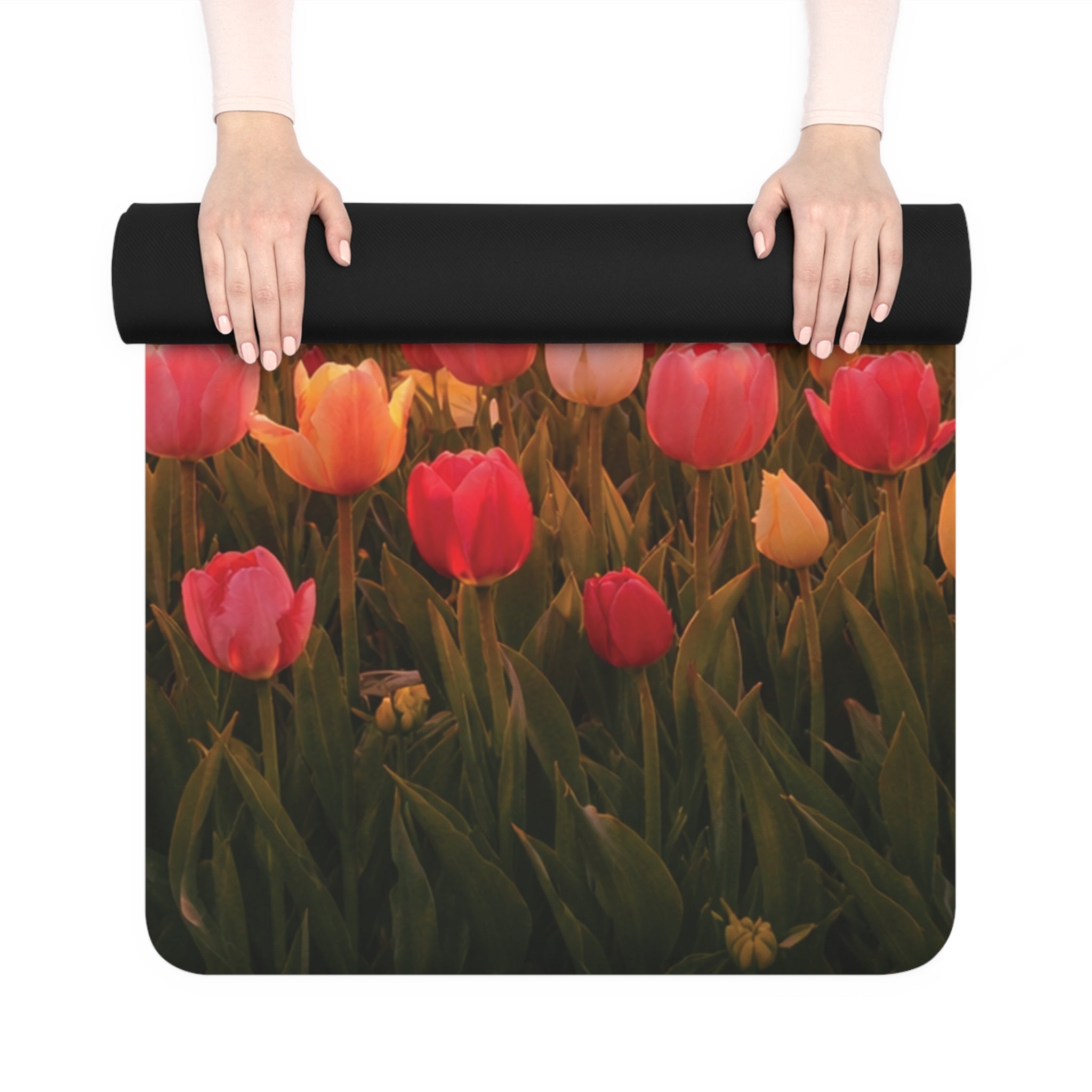 Tulip Field Sunset Rubber Yoga Mat | Floral Sunset Yoga Mat