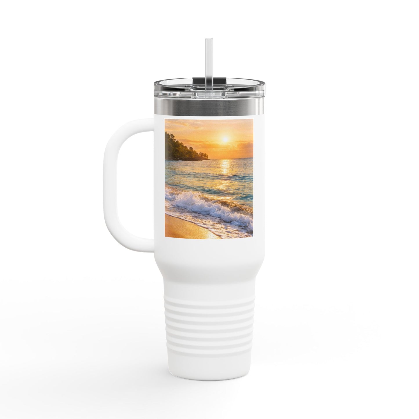 40oz Insulated Travel Mug — Beach Sunset Design