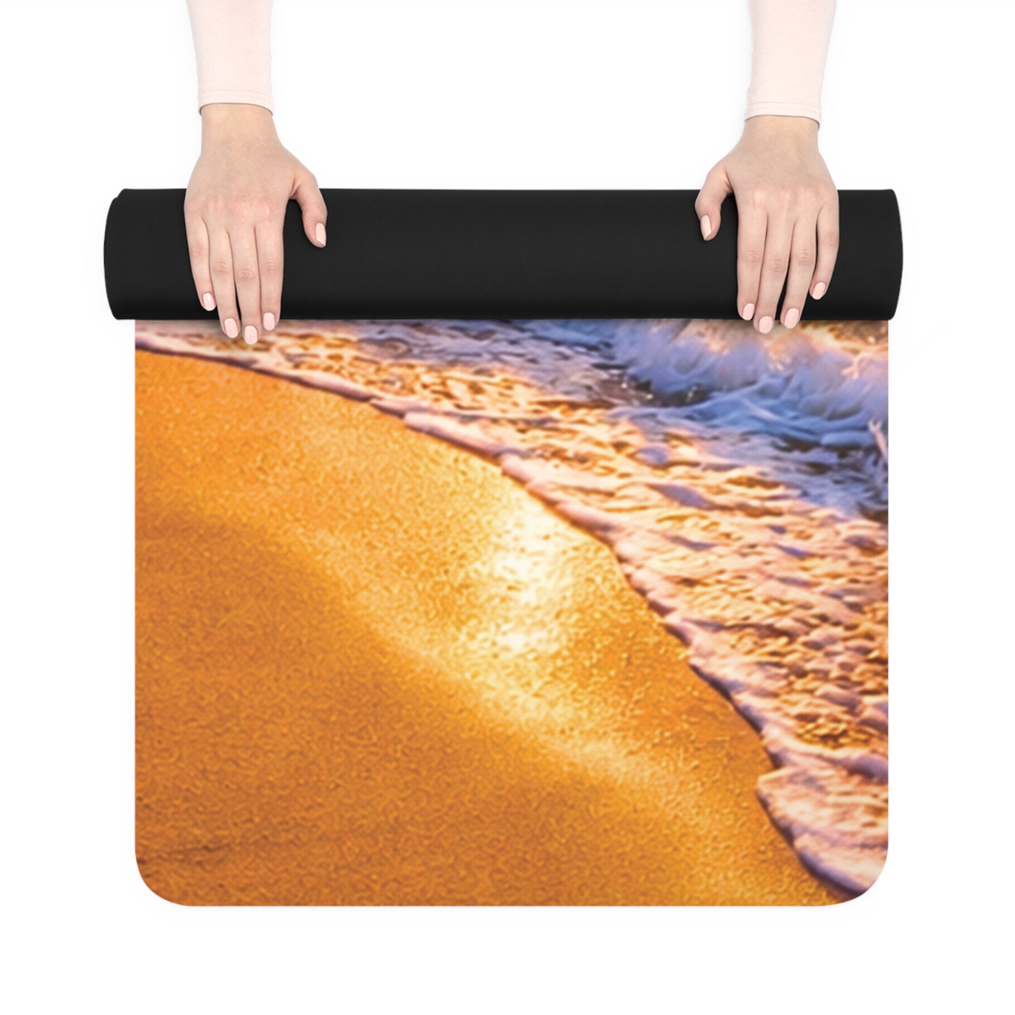 Sunset Beach Waves yoga mat with nature-inspired artwork - product view 4