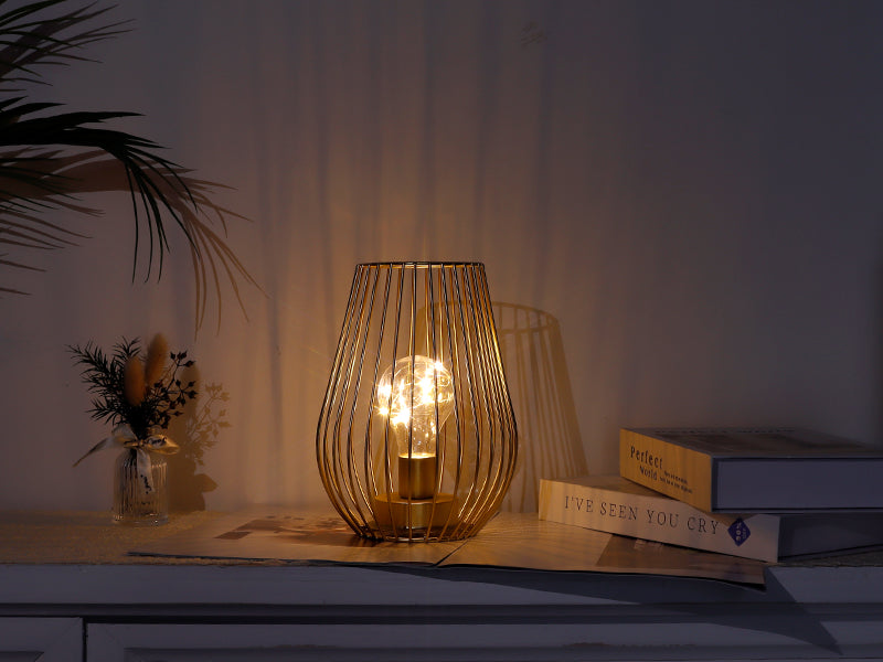 8'' Tall Cage Shapetable Lamp Battery Lanterns battery operated lamps with nature-inspired artwork - product view 7