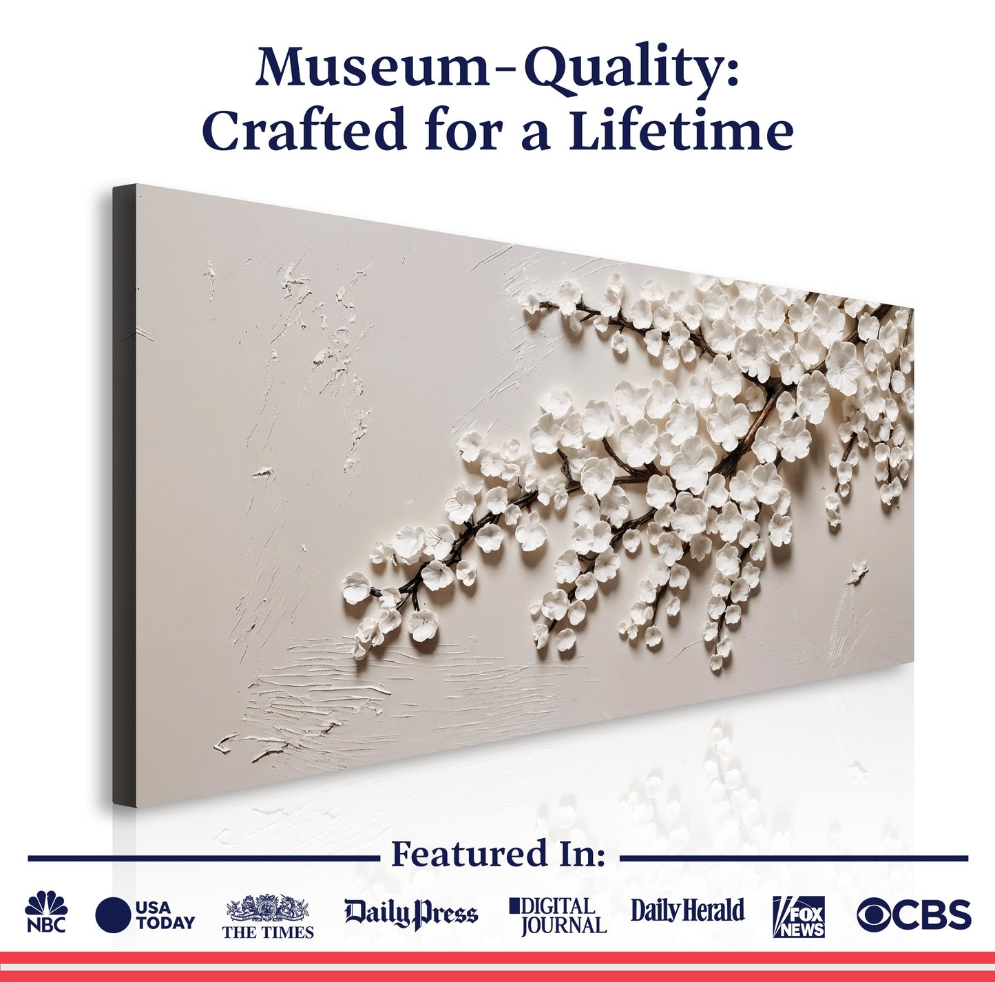 White Cherry Blossom wall art with nature-inspired artwork - product view 6