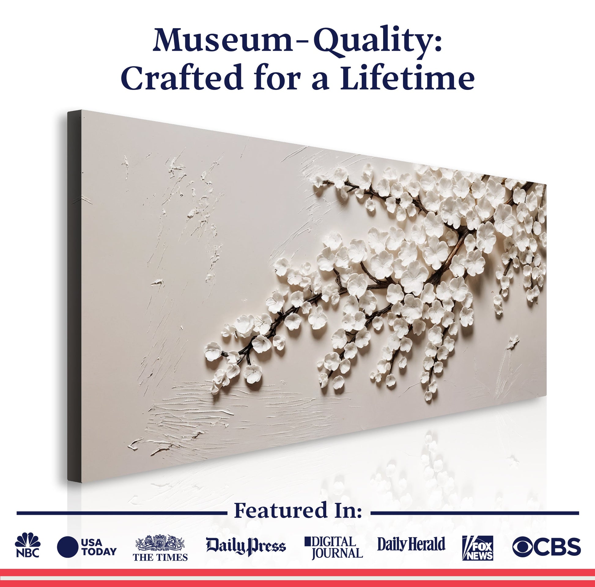 White Cherry Blossom wall art with nature-inspired artwork - product view 6