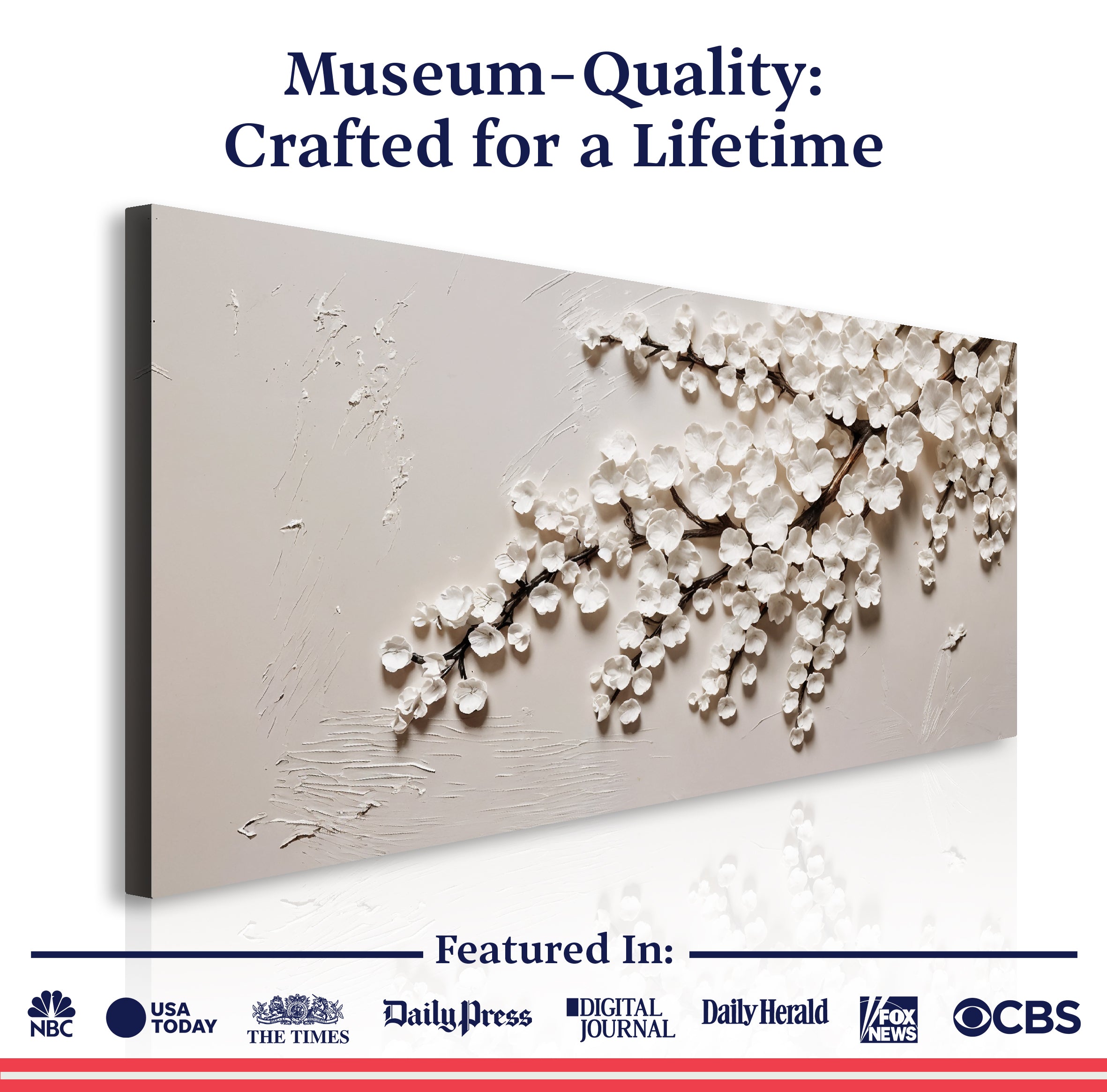 White Cherry Blossom wall art with nature-inspired artwork - product view 6