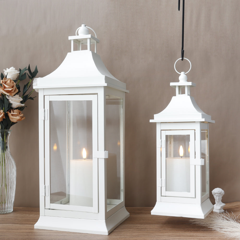 19.5''&13''tall Set of 2 Outdoor Candle Lanterns decorative candle lanterns with nature-inspired artwork - product view 2