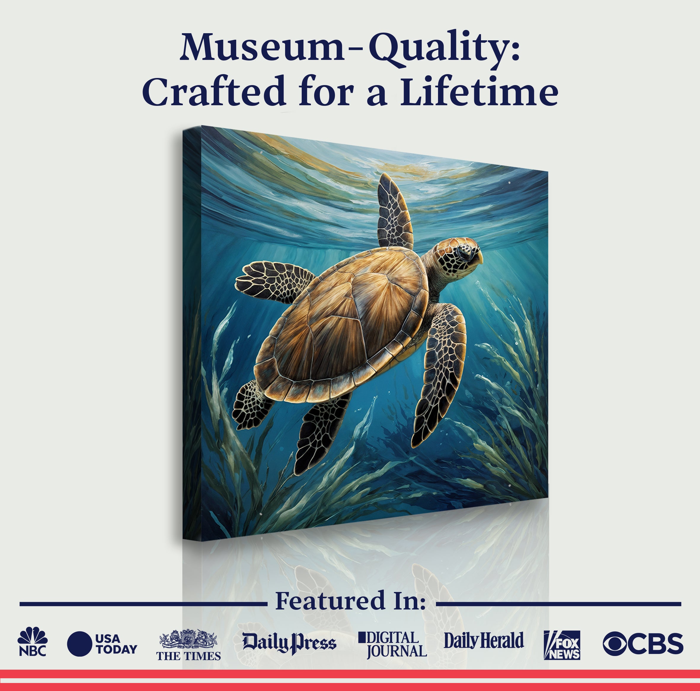 Turtle in Seagrass Coastal wall art with nature-inspired artwork - product view 6