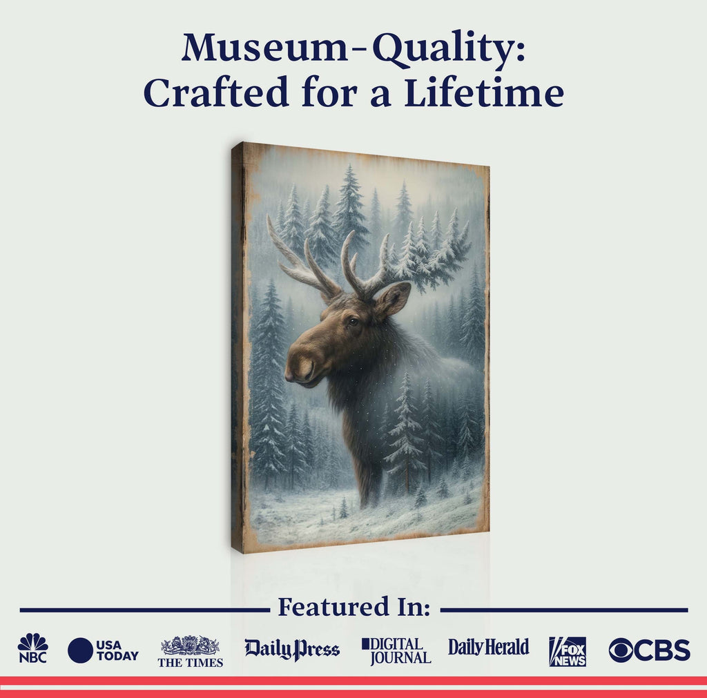 Snowy Forest Moose Double Exposure wall art with nature-inspired artwork - product view 6