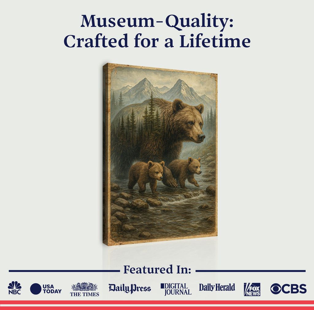 Mother Bear and Cubs Crossing Double Exposure wall art with nature-inspired artwork - product view 6