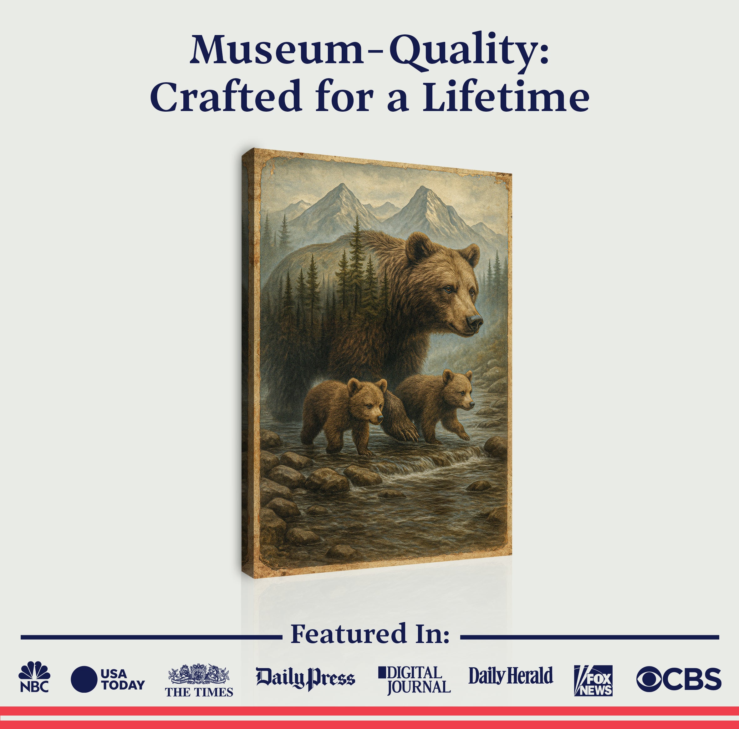 Mother Bear and Cubs Crossing Double Exposure wall art with nature-inspired artwork - product view 6