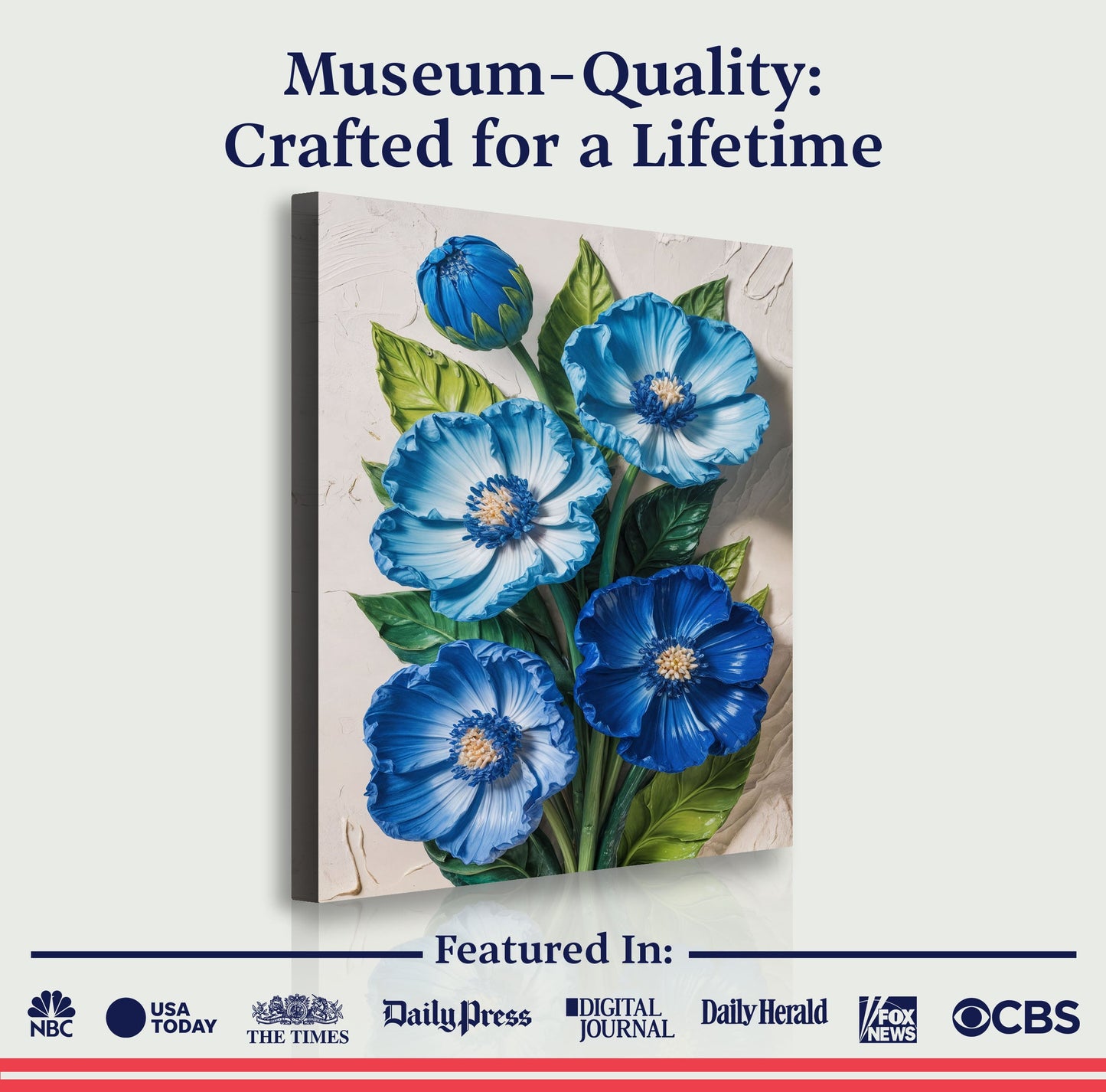 Blue Blossom Bouquet Impasto wall art with nature-inspired artwork - product view 6
