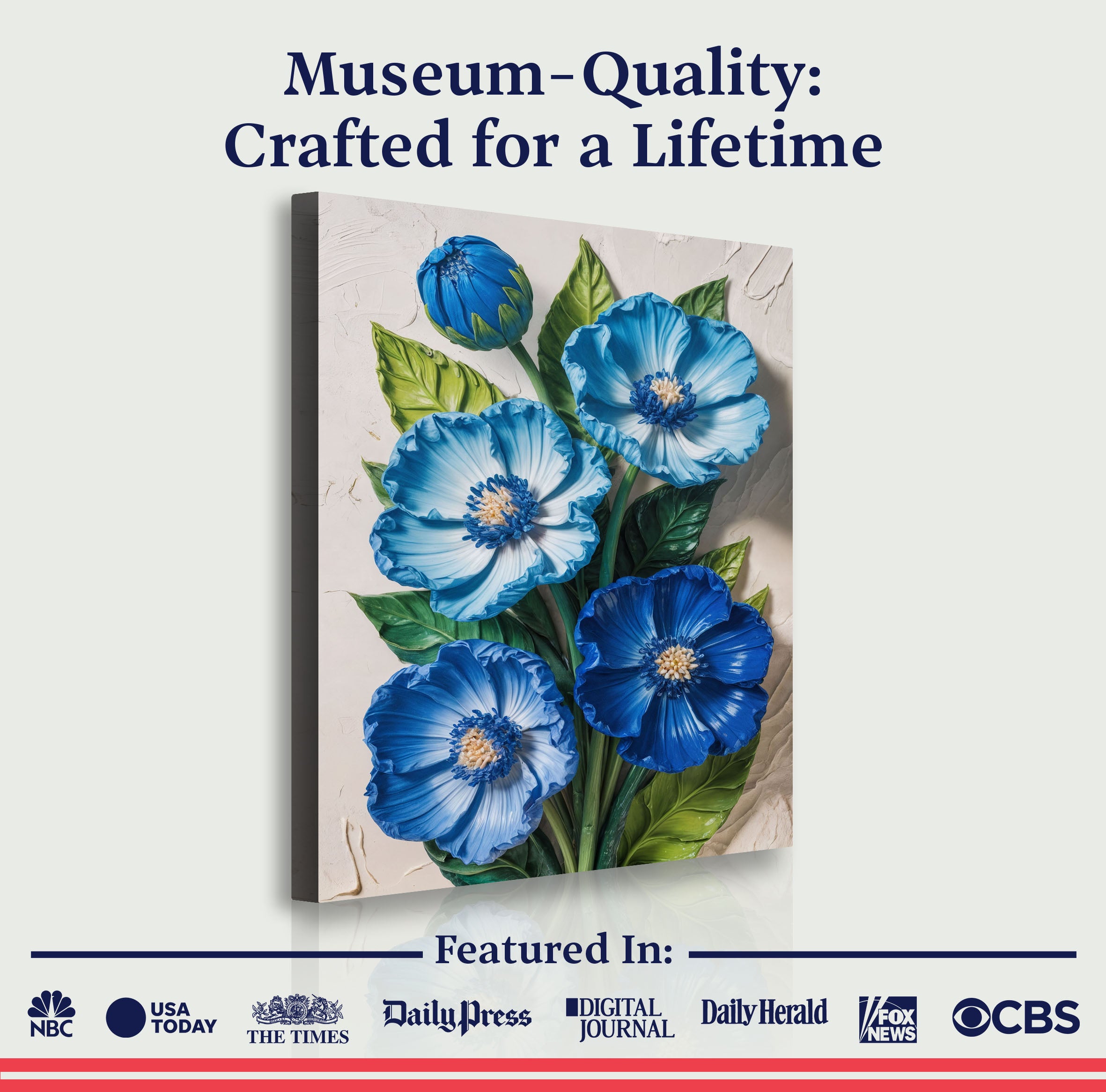 Blue Blossom Bouquet Impasto wall art with nature-inspired artwork - product view 6