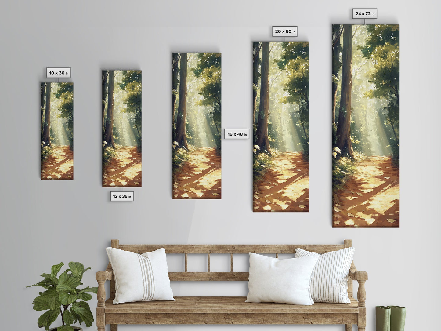 Forest Path with Sunlit Trees | Framed Canvas Print