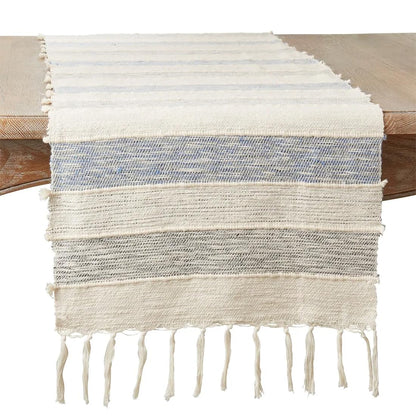Striped Fringe Cotton Table Runner 16" W x 72" L