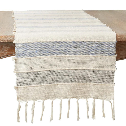Striped Fringe Cotton Table Runner 16" W x 72" L