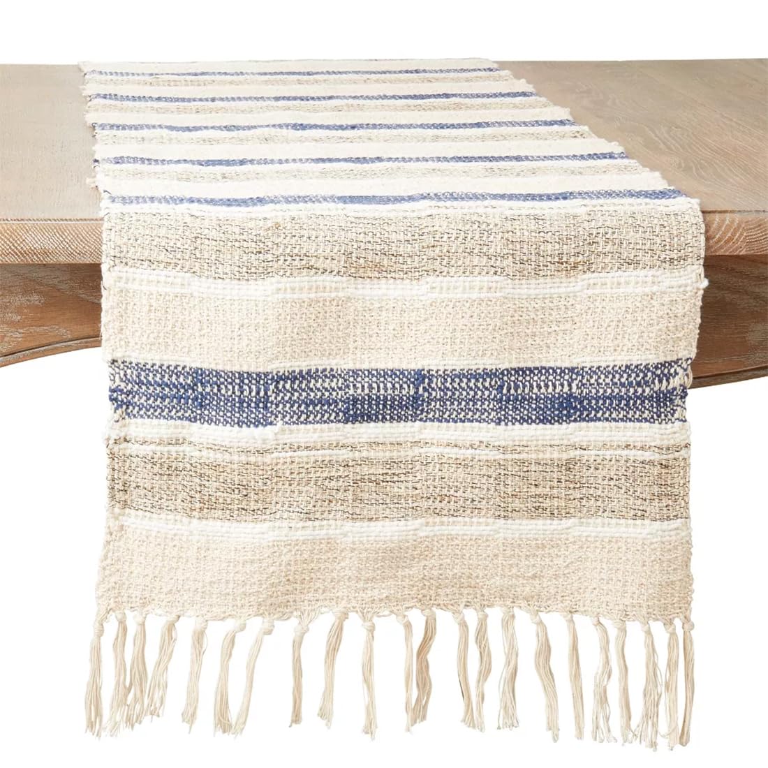 Stripe Cotton Table Runner with Fringe Design 16" W x 72" L