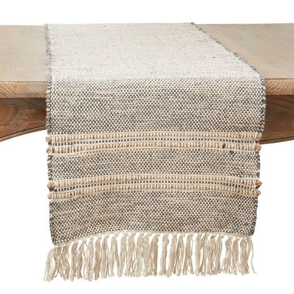 Cotton Jute Woven Striped Tassel Table Runner 16" W x 72" L