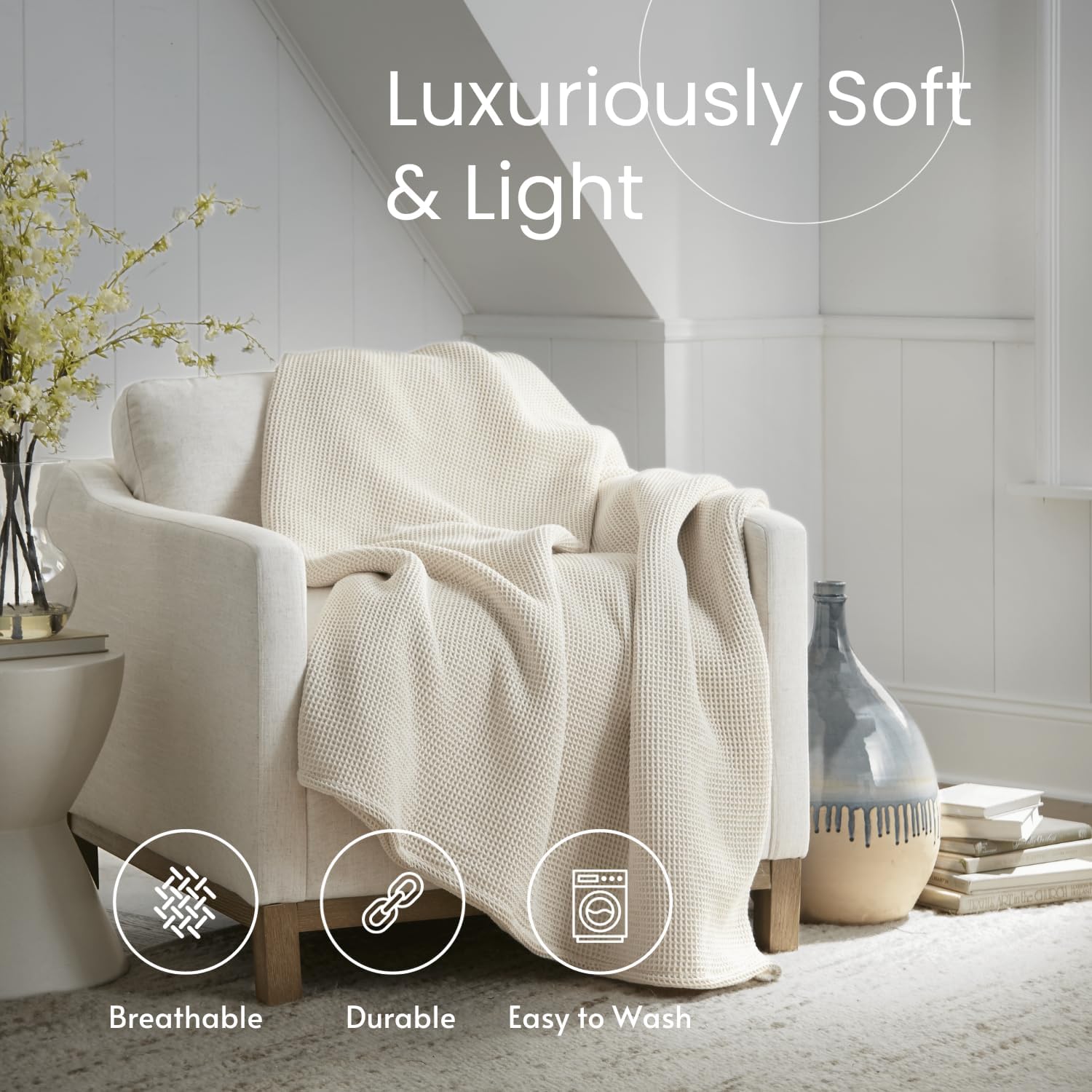 Waffle Knit Blanket home decor with nature-inspired artwork - product view 3