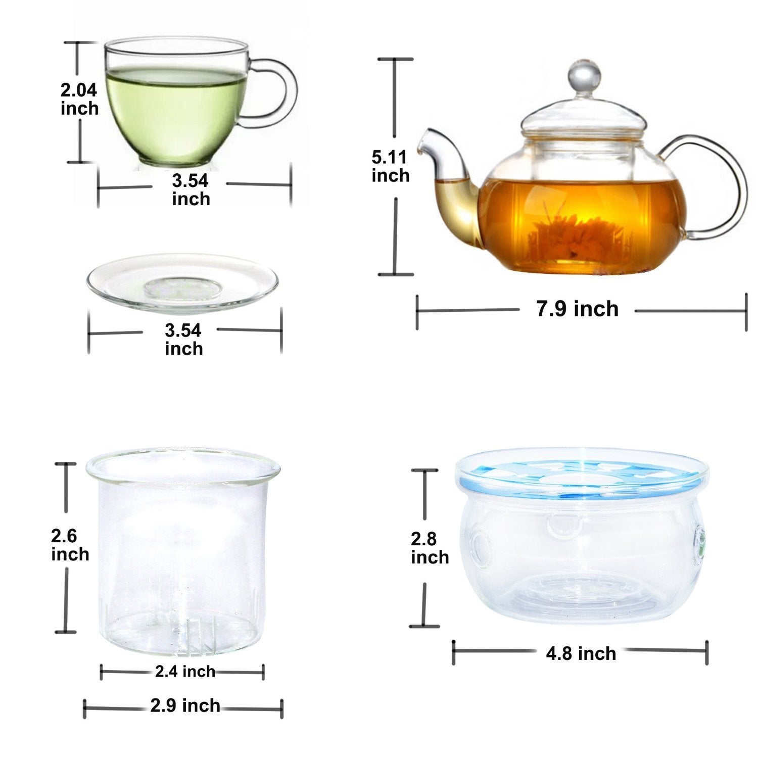 Teapot with Infuser + Warmer and 4 Cups tea set#3 with nature-inspired artwork - product view 7