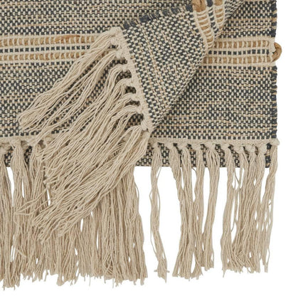 Cotton Jute Woven Striped Tassel Table Runner 16" W x 72" L
