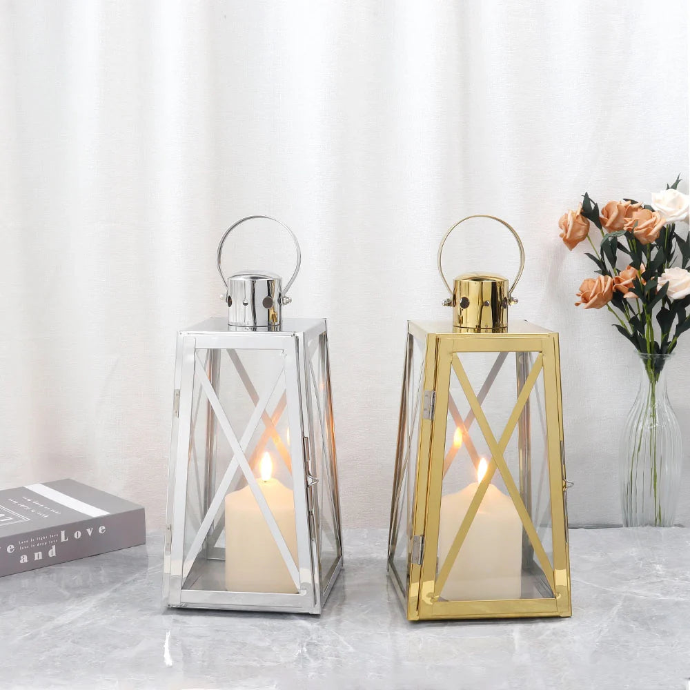 12''h Stainless Steel Decorative Lantern (trapezoid) decorative candle lanterns with nature-inspired artwork - product view 10