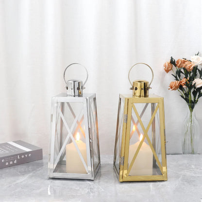 12''h Stainless Steel Decorative Lantern (trapezoid) decorative candle lanterns with nature-inspired artwork - product view 10