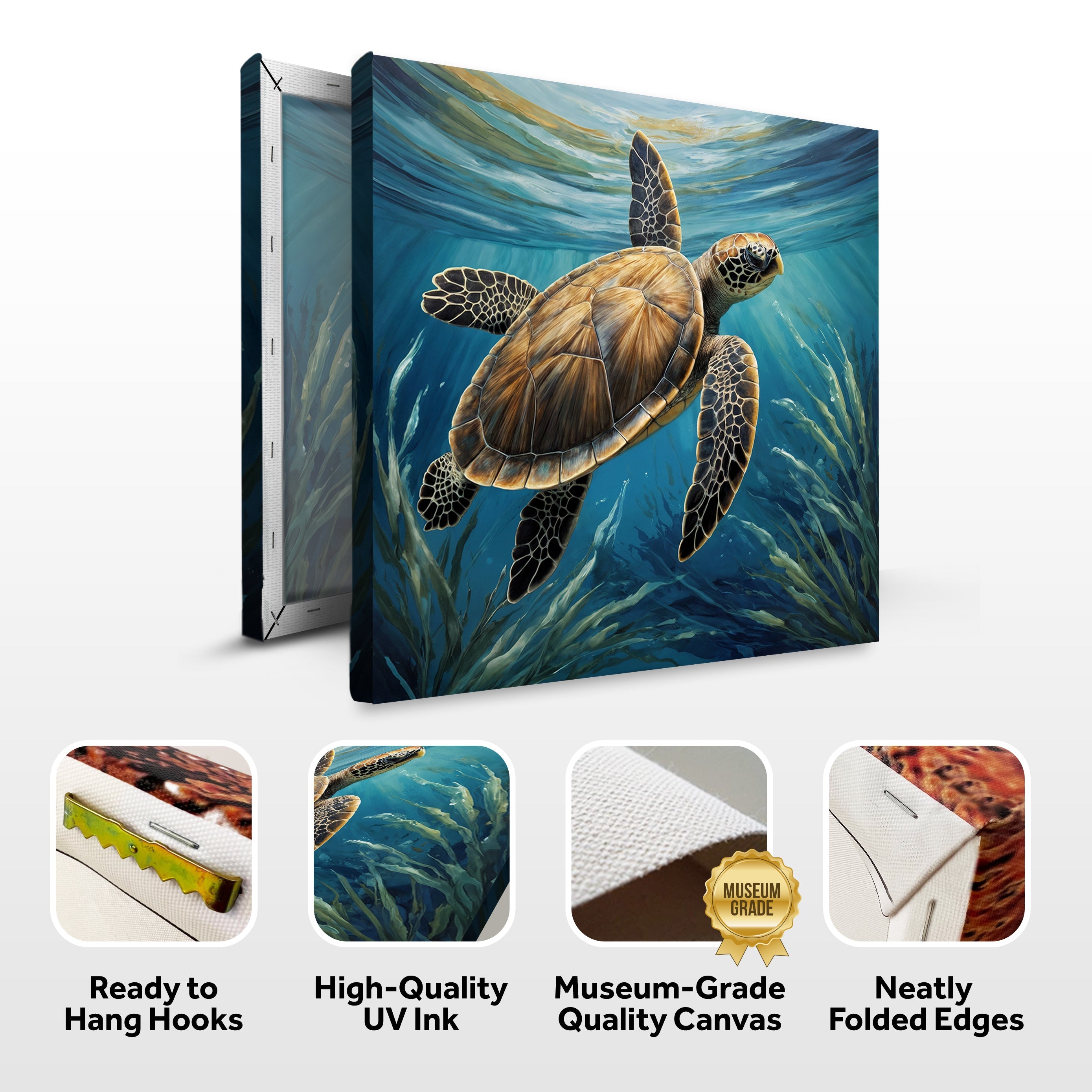 Turtle in Seagrass Coastal wall art with nature-inspired artwork - product view 8