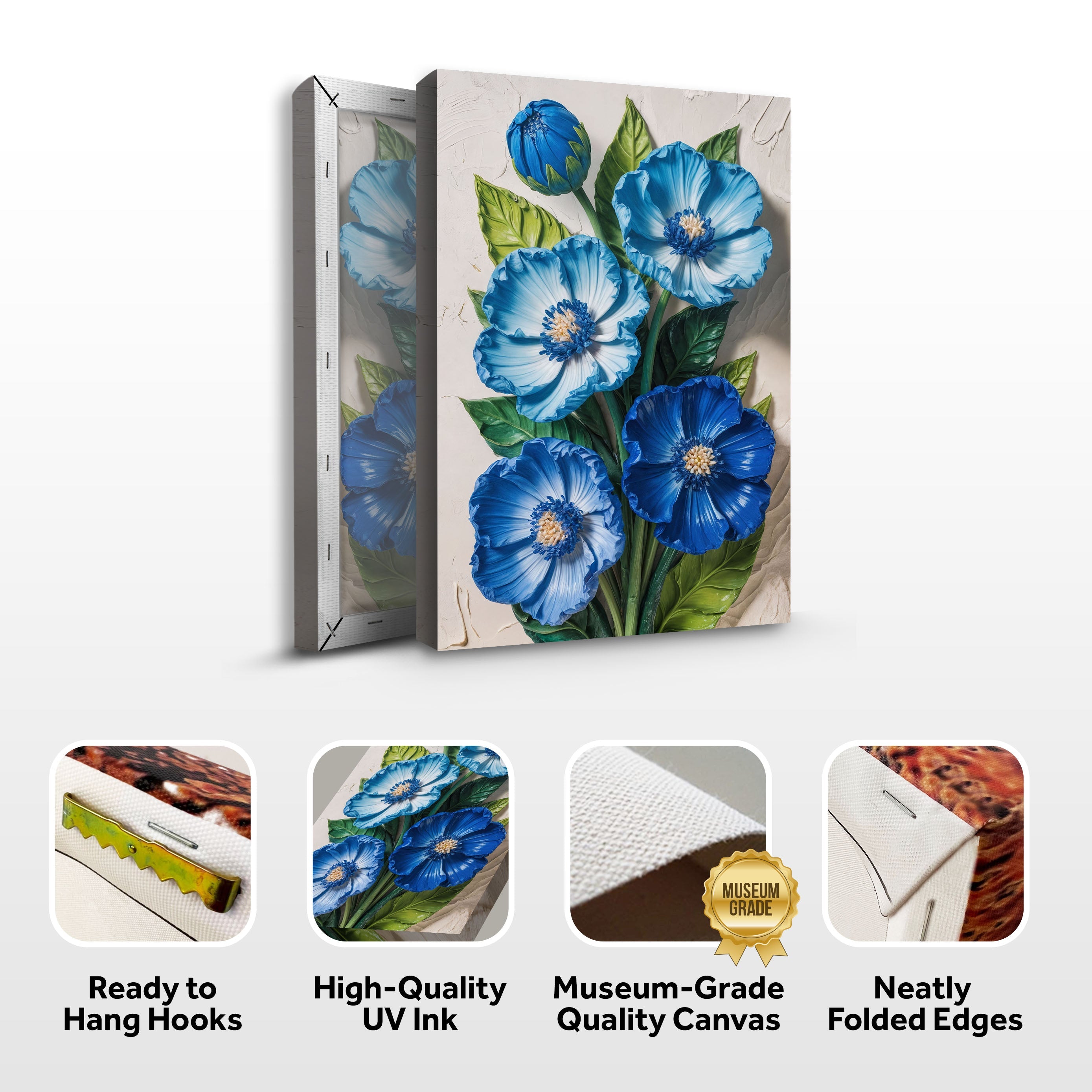 Blue Blossom Bouquet Impasto wall art with nature-inspired artwork - product view 8
