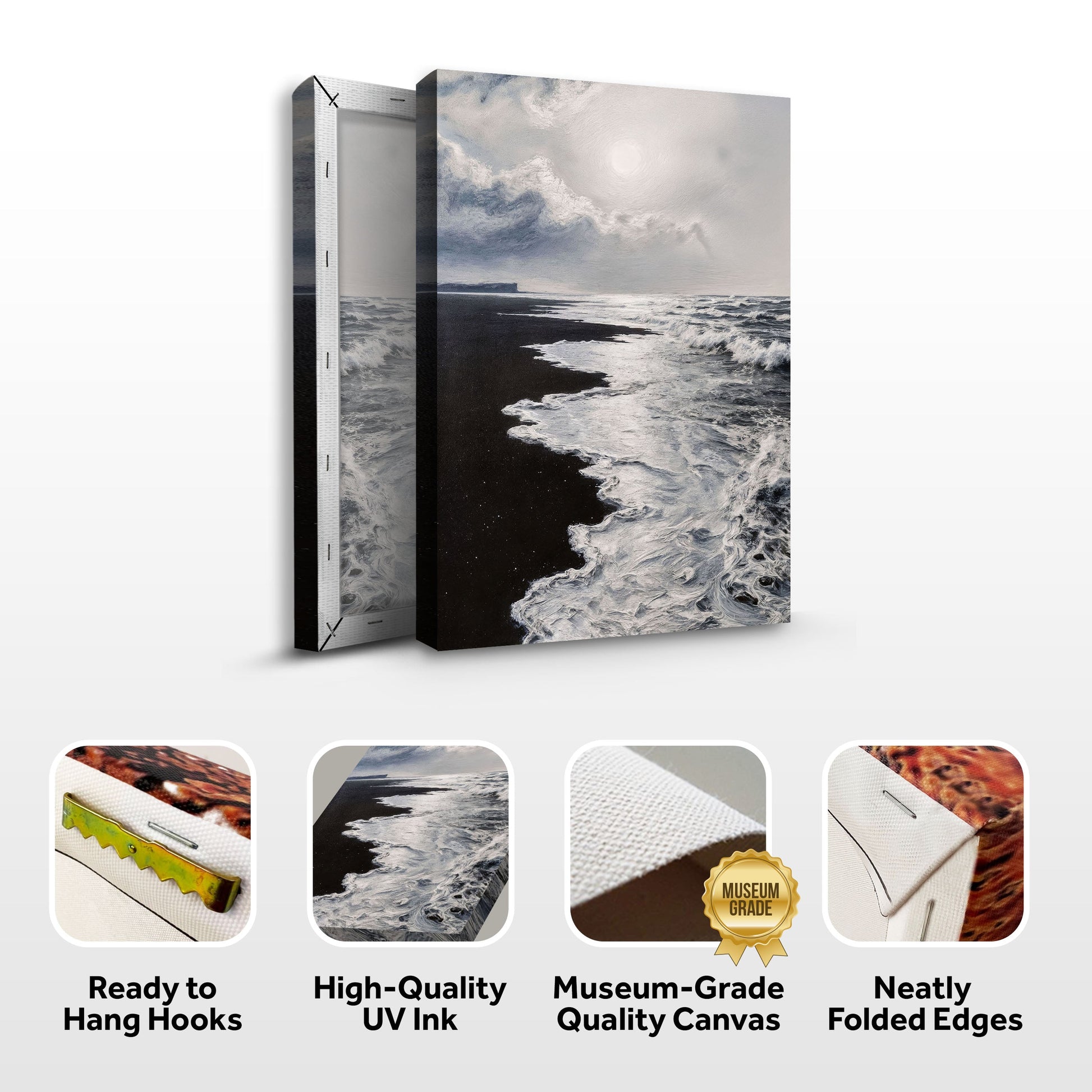 Black & White Waves Abstract wall art with nature-inspired artwork - product view 7