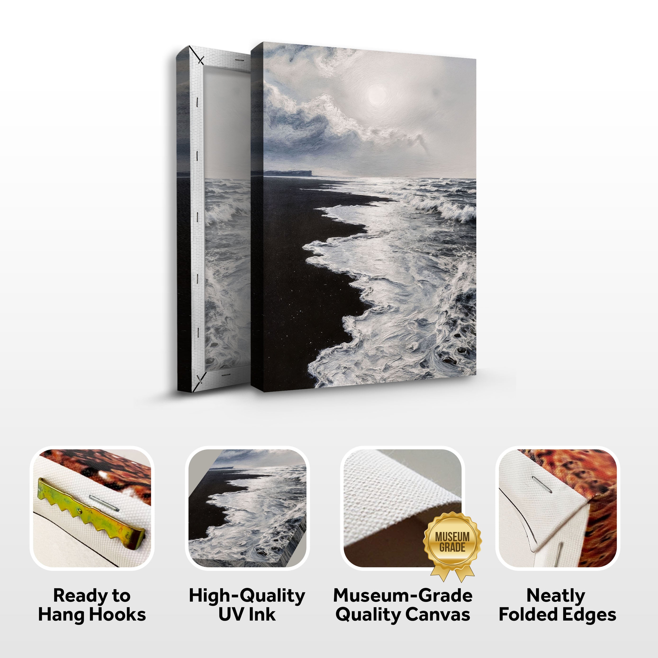 Black & White Waves Abstract wall art with nature-inspired artwork - product view 7