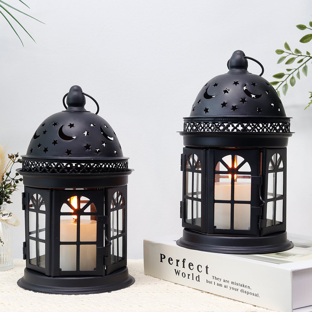 8.5'' H Metal Vintage Hanging Candle Holder Decorative Lanterns (set decorative candle lanterns with nature-inspired artwork - product view 2