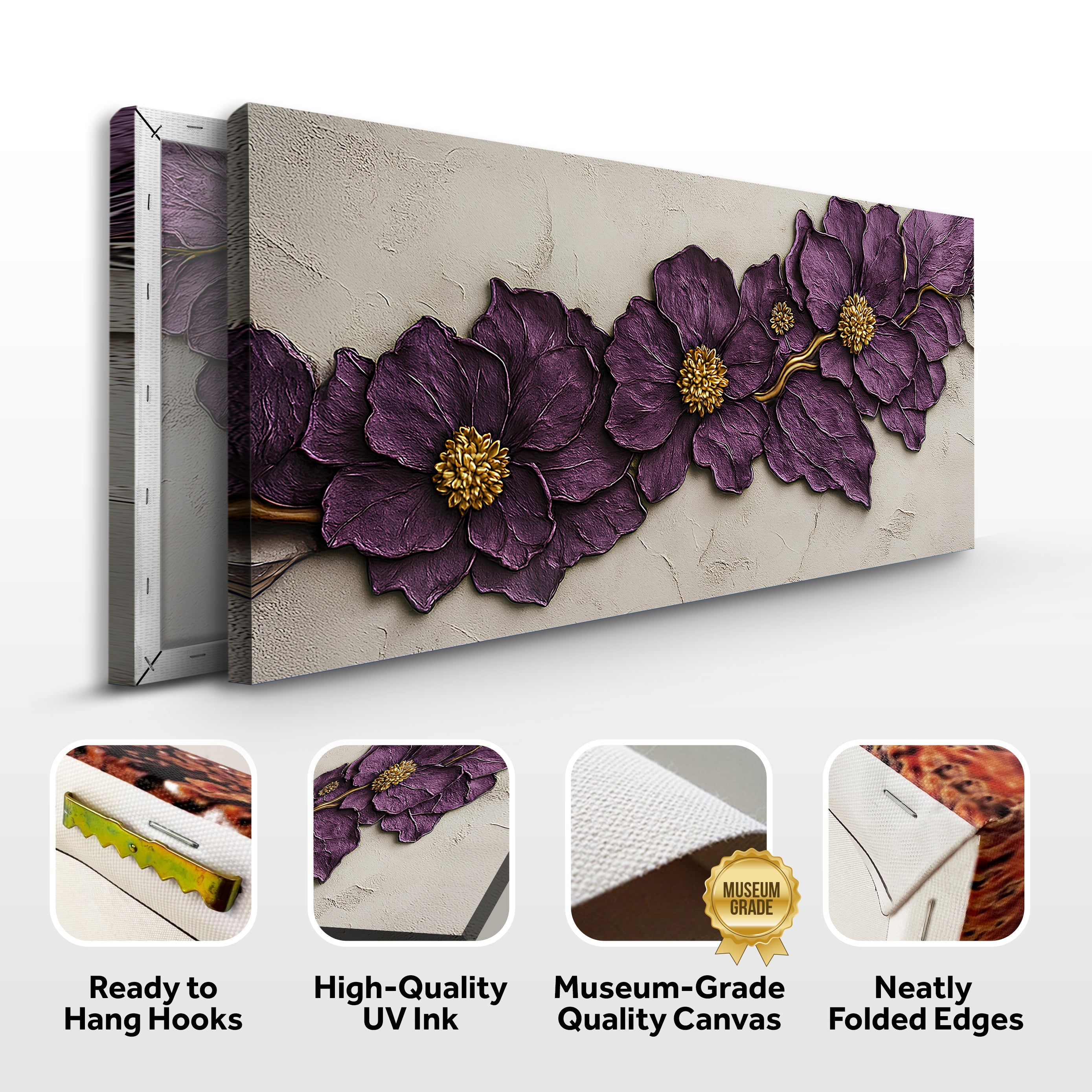 Purple Flower Plaster wall art with nature-inspired artwork - product view 8