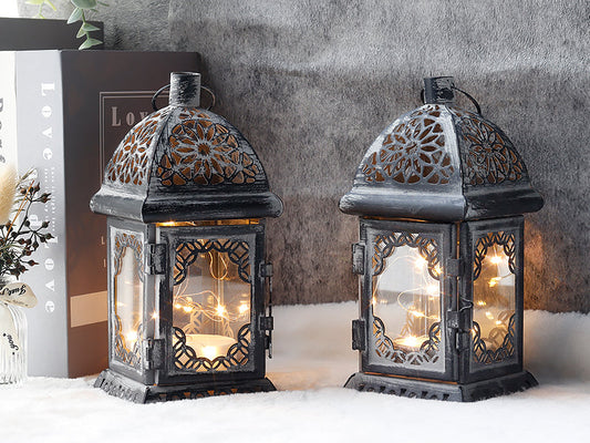 8'' High Metal Vintage Hanging Battery Operated Decorative Lantern battery operated lamps with nature-inspired artwork - product view 5