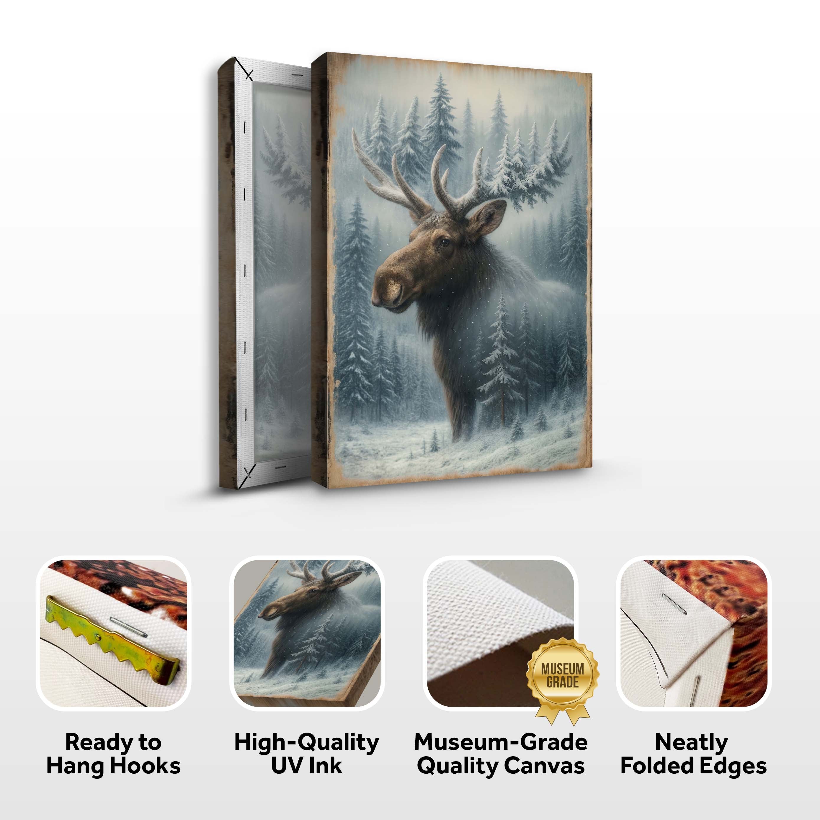 Snowy Forest Moose Double Exposure wall art with nature-inspired artwork - product view 4