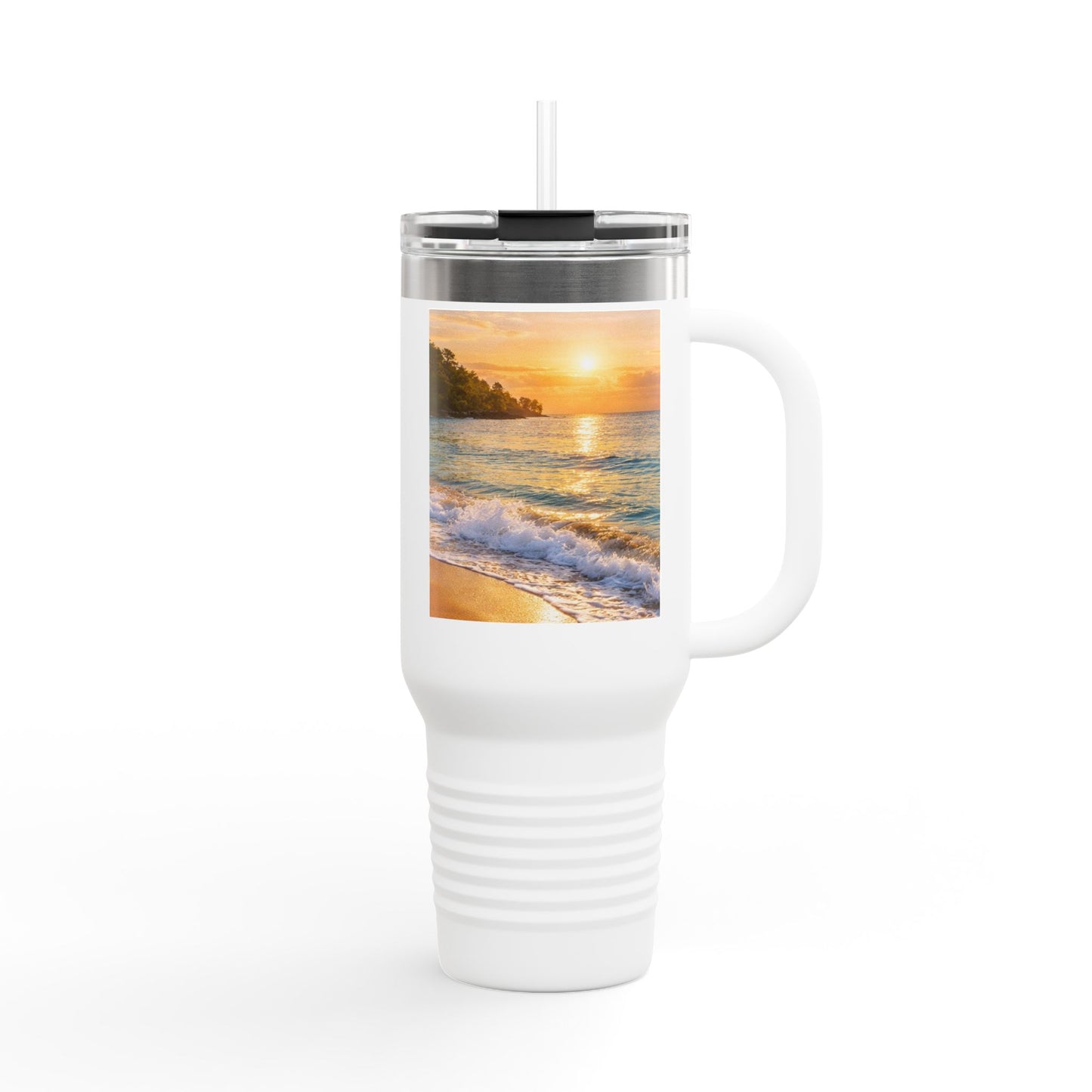 40oz Insulated Travel Mug — Beach Sunset Design