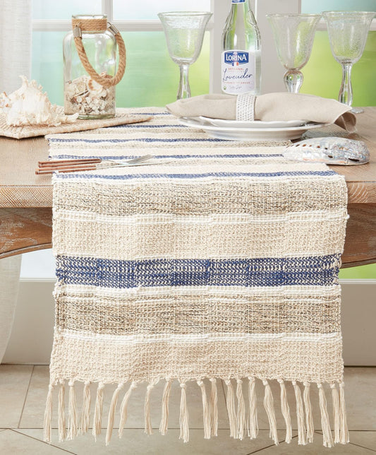 Stripe Cotton Table Runner with Fringe Design 16" W x 72" L