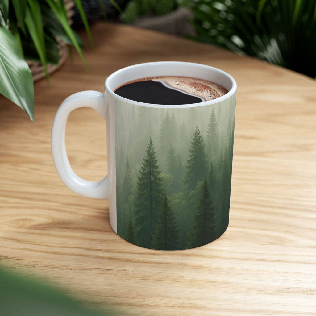 The Quiet Forest – Cozy Nature with Misty Evergreen Design (, ) ceramic mug with nature-inspired artwork - product view 7