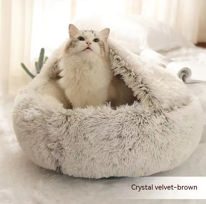 2 in 1 Dog and Cat Bed Pet Winter Bed Round Plush Warm Bed House Soft uncategorized / needs cleanup with nature-inspired artwork - product view 58