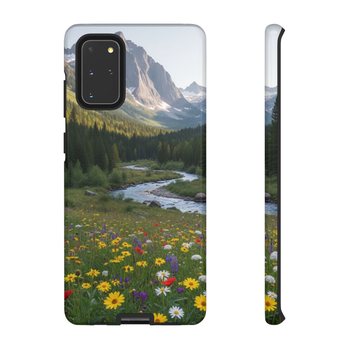 Mountain Meadow Phone Case — Vibrant Wildflowers, Stream & Mountain Design