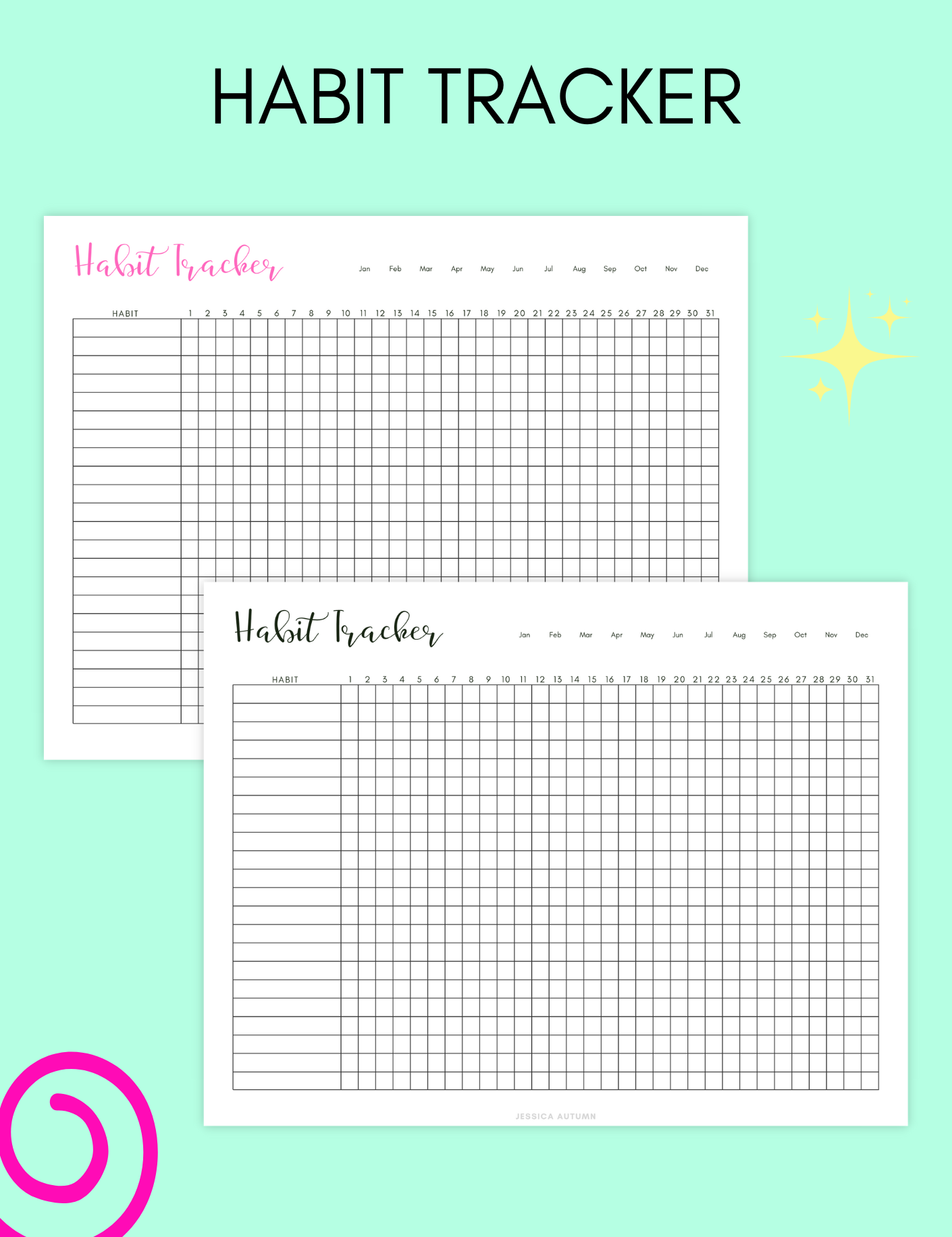 Monthly Habit Tracker uncategorized / needs cleanup with nature-inspired artwork