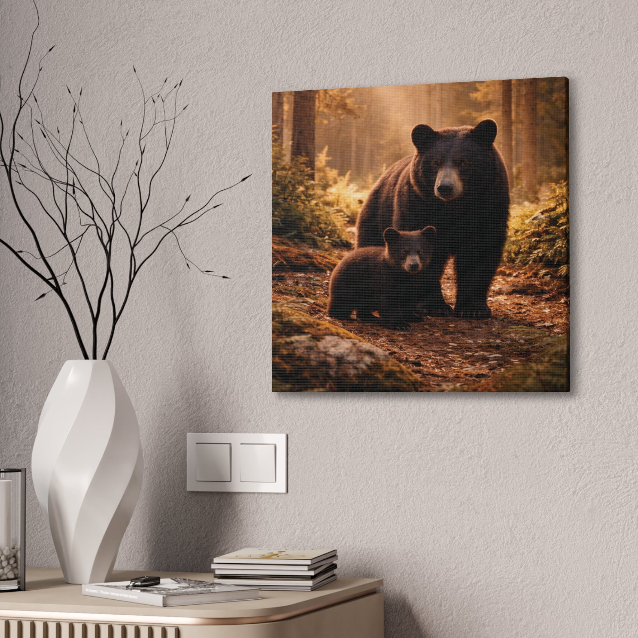 Momma Bear and Cub Wilderness Stretched Canvas
