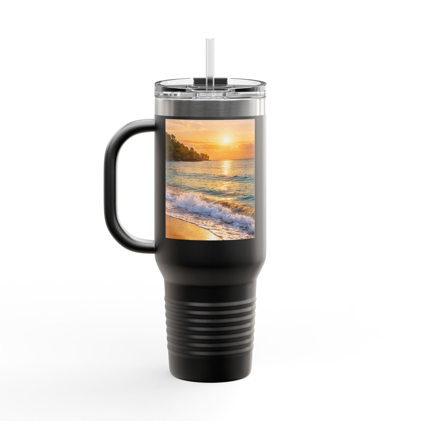 40oz Insulated Travel Mug — Beach Sunset Design