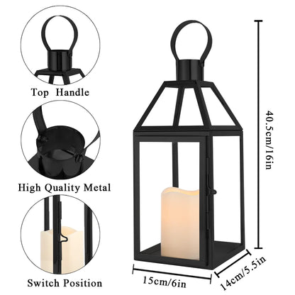 16"high Stainless Steel Black Candle Lanterns decorative candle lanterns with nature-inspired artwork - product view 5