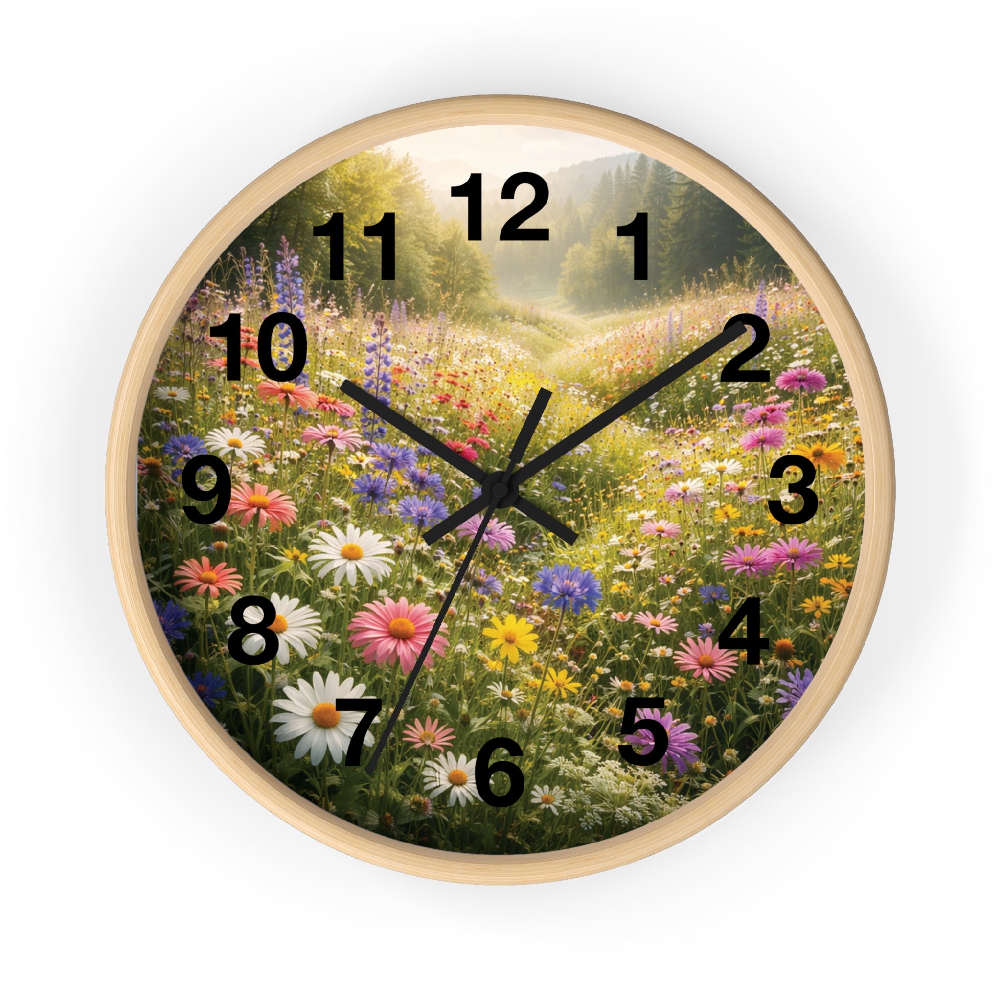 Mountain Meadow Wall wall clock with nature-inspired artwork - product view 2
