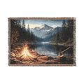 Campfire At Mountain Lake Woven Blanket home decor with nature-inspired artwork - product view 2