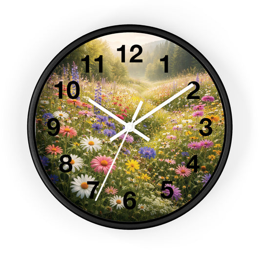 Mountain Meadow Wall Clock | Rustic Nature Landscape Clock