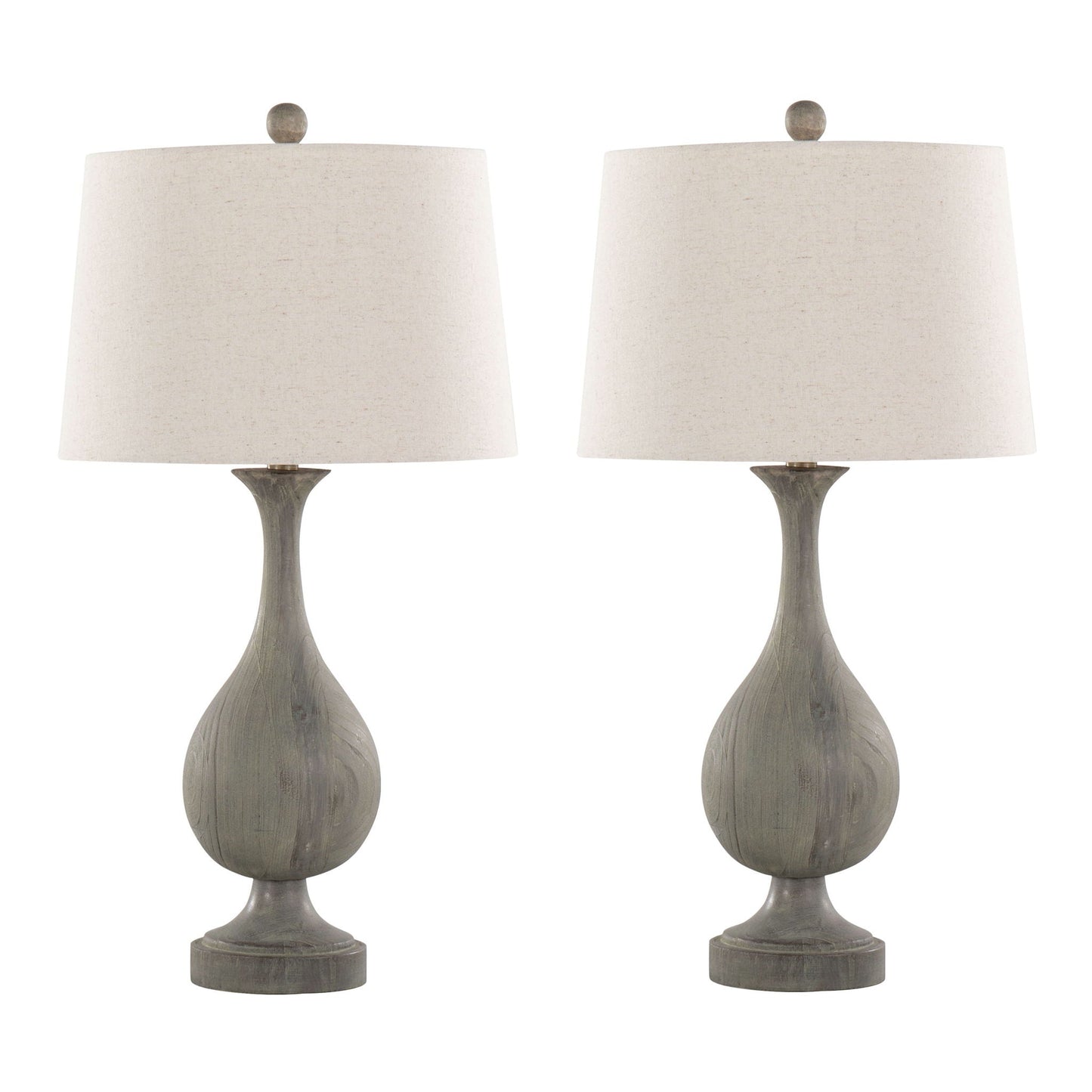 Gray or Dark Gray Rustic Farmhouse Faux Wood Table Lamps - Set of 2